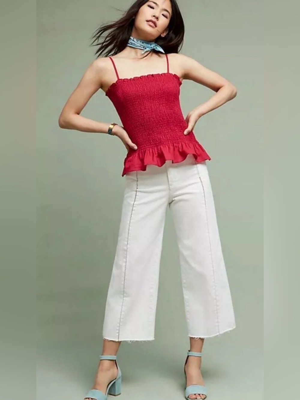 NWT Anthropologie Red  Small Smocked Tank Top ruched